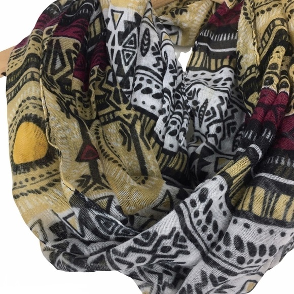 CAPELLI Scarf Infinity Aztec Southwestern Boho Sheer Lightweight Mudcloth Style - Picture 2 of 10